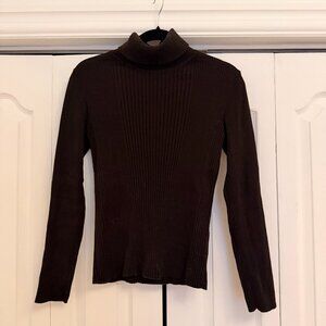 Chocolate Brown Ribbed Turtleneck Sweater – Fitted Knit Top